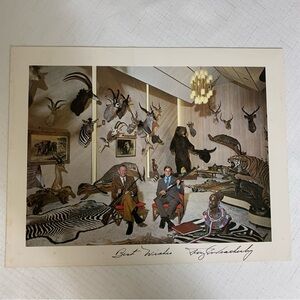 RARE Vintage Art Print Roy Weatherby Christmas Card Trophy Room Hall Paper Colle